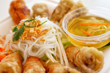 Chinese take away food rolls with different meat