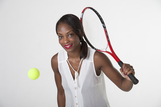 Portrai Of Young Black Woman Playing Tennis