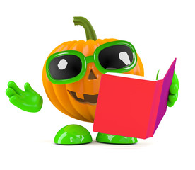 Pumpkin reads a spooky book