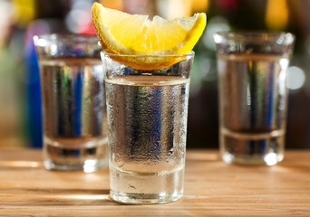 glass of vodka with lemon