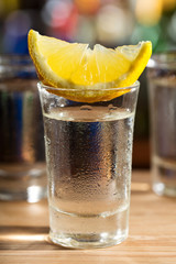 glass of vodka with lemon