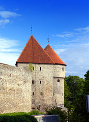 Fototapeta na wymiar Medieval towers - part of the city wall. Tallinn, Estonia..
