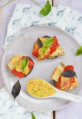grill fish and vegetables.