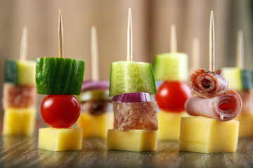 Party nibbles on cocktail sticks