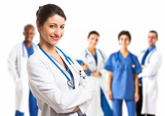 Doctor in front of her team