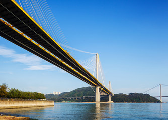 Ting Kau and Tsing Ma suspension bridge in Hong Kong