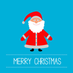 Cute Santa Claus. Blue background.  Merry Christmas card.