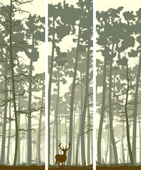 Obrazy na Szkle  Pionowe banery jelenia z drewna iglastego