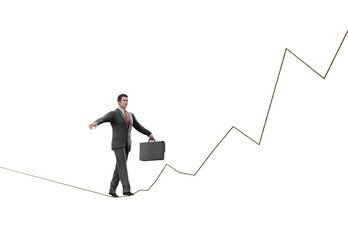 Businessman on a graph shaped tightrope