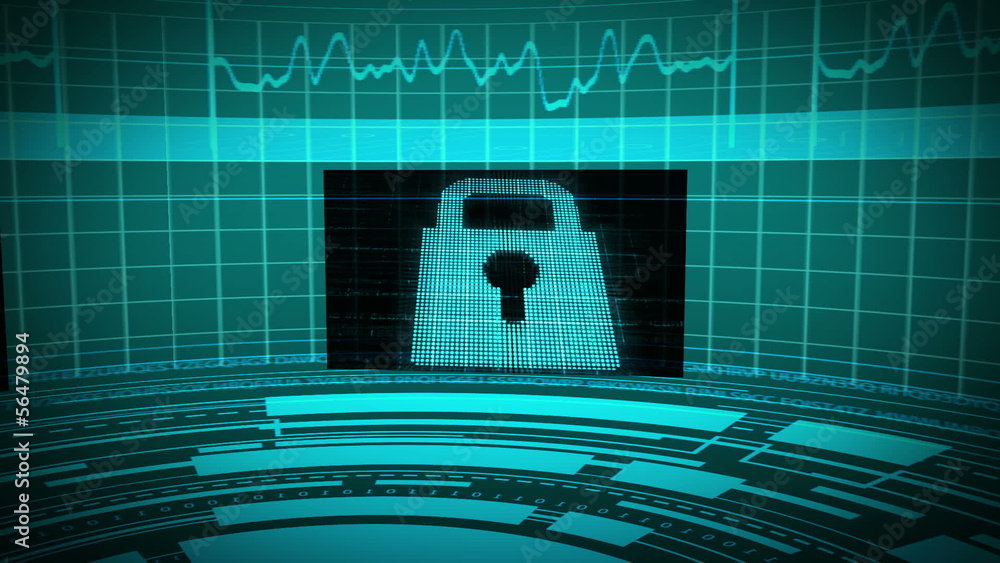 Aufkleber futuristic animation showing screens with padlock