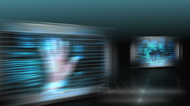 3D screens showing computing scenes