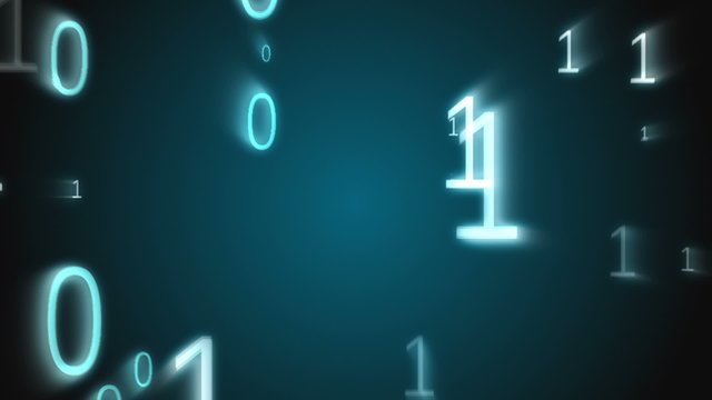Digital animation of binary codes floating everywhere