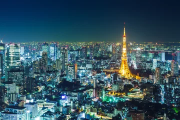 Foto op Plexiglas Skyline van Tokio bij nacht © leungchopan