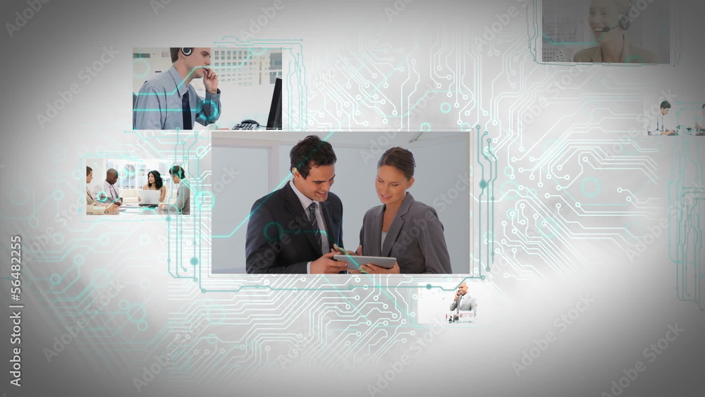 Poster animation of moving screens with different business situations