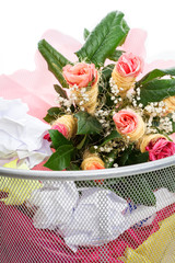 Flowers from a man in dust bin