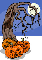 halloween pumpkins with tree cartoon