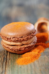Almond cake filled with chocolate and chili powder.