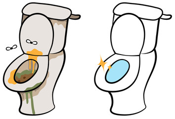 Dirty and clean toilet
