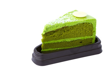 Green tea cake isolated on white background
