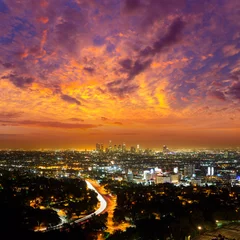 Fotobehang Downtown LA night Los Angeles sunset skyline California © lunamarina