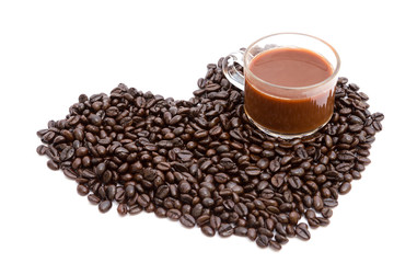 Coffee cup and beans isolated on a white background