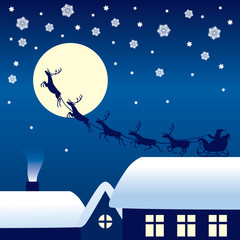 Obraz premium Santa Claus riding on a reindeer sleigh