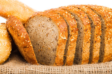 assortment of baked bread isolated on white background