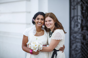 Beautiful happy indian bride and her friend