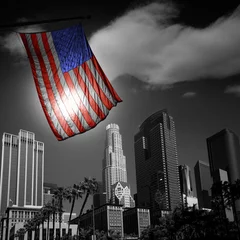 Papier Peint photo Los Angeles USA United States flag in black and white LA downtown