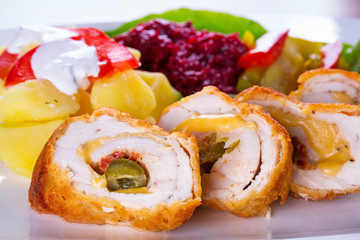 Stuffed chicken rolls with sundried tomatoes and jalapenos
