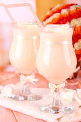 Tasty yogurt with marshmallows, close up