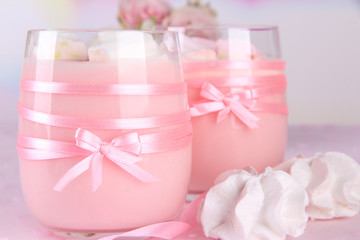 Tasty yogurt with marshmallows, close up