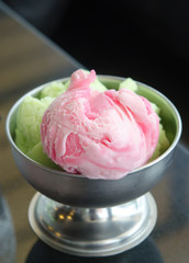 pink and green ice cream