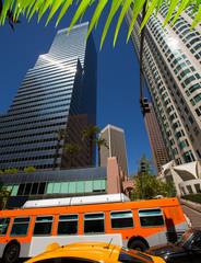 Naklejka premium Downtown LA Los Angeles skyline California with traffic