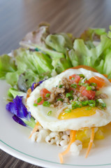 fried egg and salad