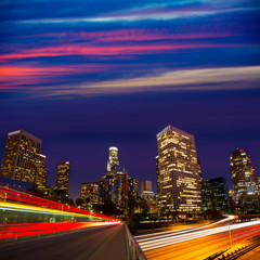 Fototapeta na wymiar Downtown LA night Los Angeles sunset skyline California