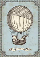 Naklejka premium vintage card with hot air balloon
