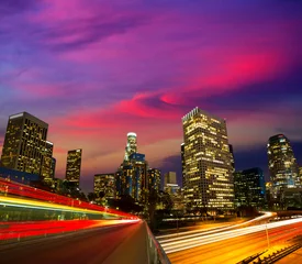 Foto op Canvas Downtown LA nacht Los Angeles zonsondergang skyline Californië © lunamarina