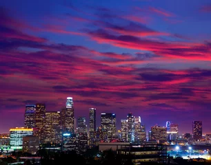 Poster Downtown LA nacht Los Angeles zonsondergang skyline Californië © lunamarina