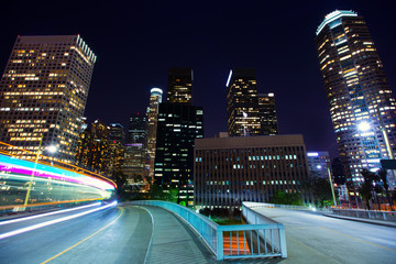 Fototapeta premium Downtown LA night Los Angeles sunset skyline California