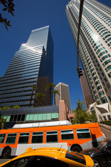 Fototapeta na wymiar Downtown LA Los Angeles skyline California z ruchu