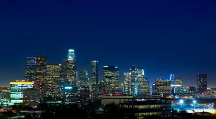 Washable wall murals Los Angeles Downtown LA night Los Angeles sunset skyline California