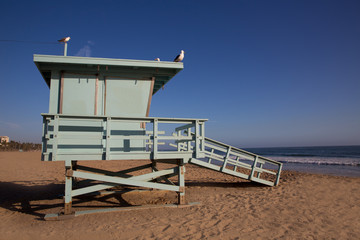 Santa Monica beach lifeguard tower in California