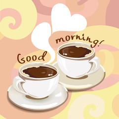 two cups of coffee on an abstract background