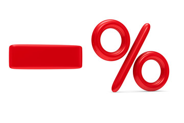 decrease percent on white background. Isolated 3D image