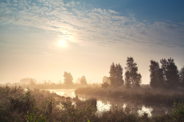 sunrise over misty bog