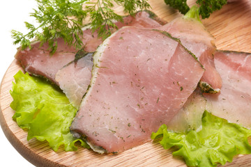 Ripe fresh ham with vegetables