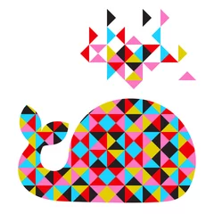 Afwasbaar Fotobehang Geometrische dieren Vectorwalvis met abstracte geometrische achtergrond