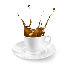 Splash of coffee in the cup isolated on white