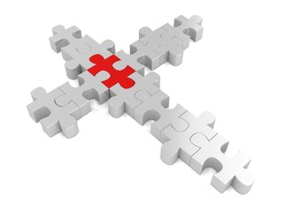 3d red puzzle crossed by white